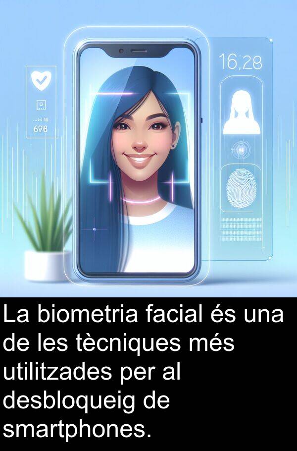tècniques: La biometria facial és una de les tècniques més utilitzades per al desbloqueig de smartphones.