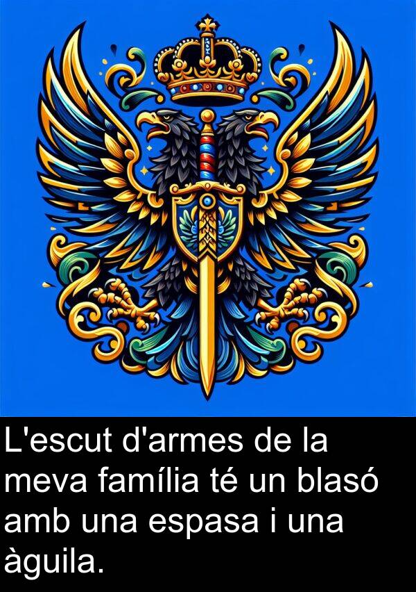 família: L'escut d'armes de la meva família té un blasó amb una espasa i una àguila.