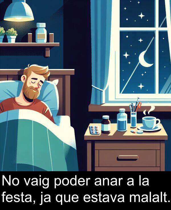 anar: No vaig poder anar a la festa, ja que estava malalt.