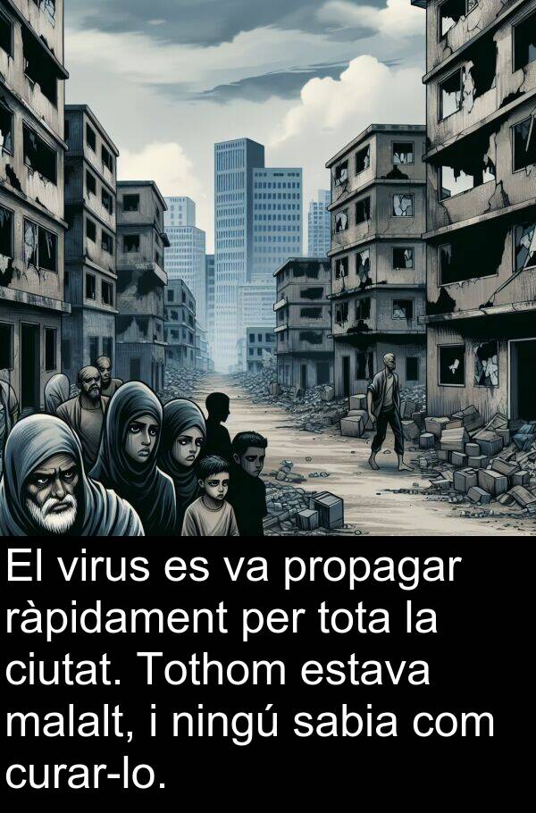 malalt: El virus es va propagar ràpidament per tota la ciutat. Tothom estava malalt, i ningú sabia com curar-lo.