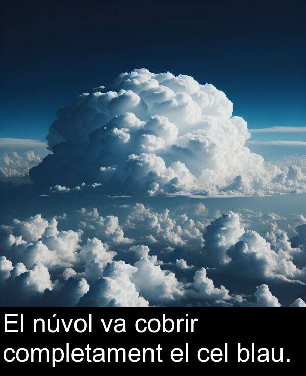 núvol: El núvol va cobrir completament el cel blau.