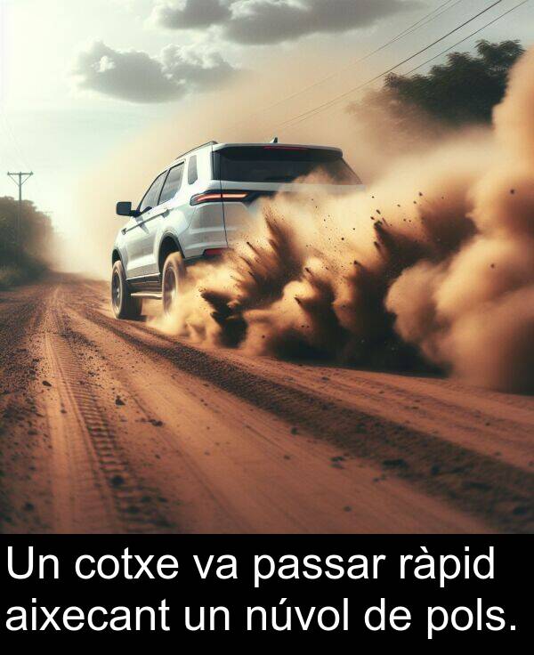 núvol: Un cotxe va passar ràpid aixecant un núvol de pols.