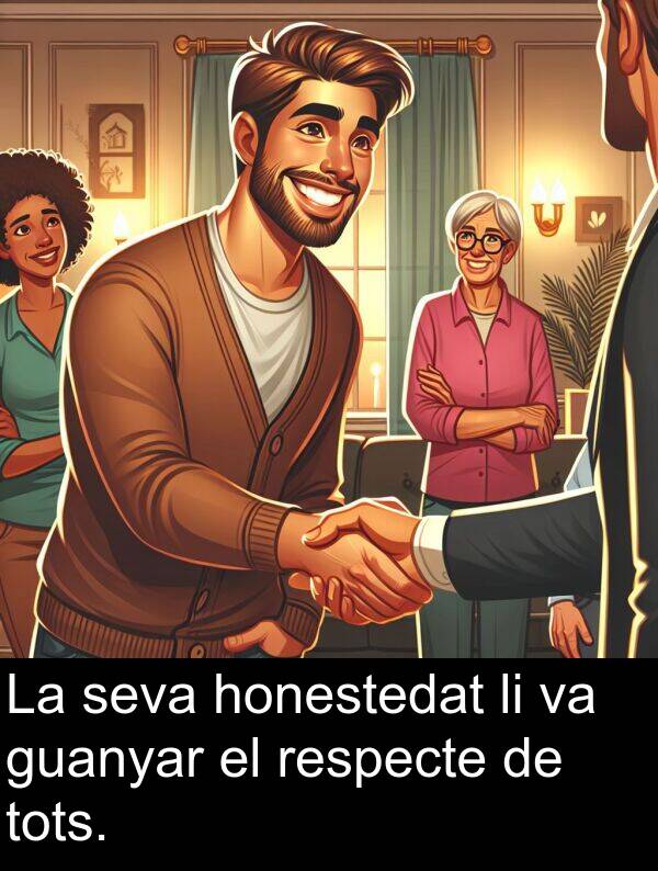 honestedat: La seva honestedat li va guanyar el respecte de tots.