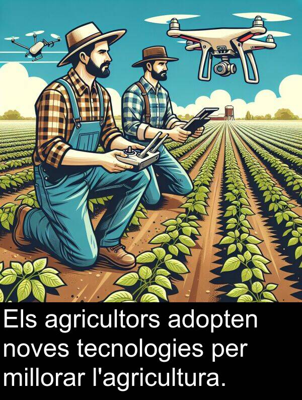 noves: Els agricultors adopten noves tecnologies per millorar l'agricultura.