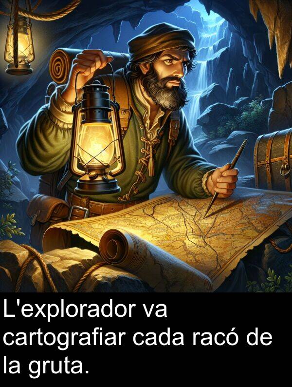 cartografiar: L'explorador va cartografiar cada racó de la gruta.