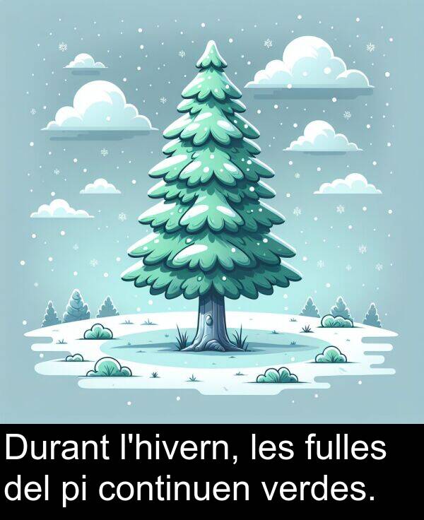 verdes: Durant l'hivern, les fulles del pi continuen verdes.