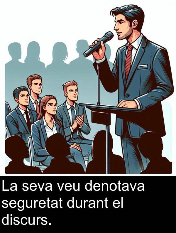 seguretat: La seva veu denotava seguretat durant el discurs.