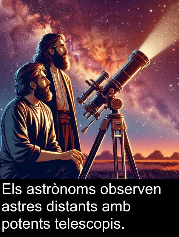 telescopis: Els astrònoms observen astres distants amb potents telescopis.