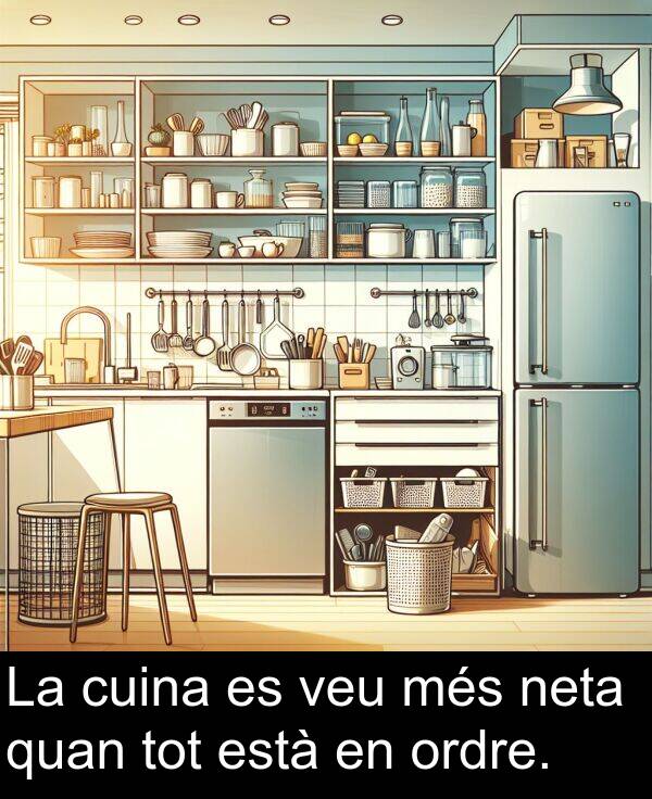 està: La cuina es veu més neta quan tot està en ordre.