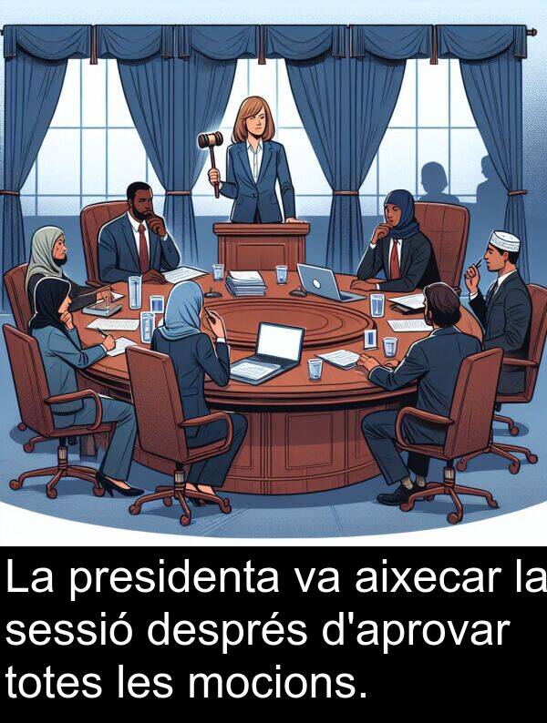 després: La presidenta va aixecar la sessió després d'aprovar totes les mocions.