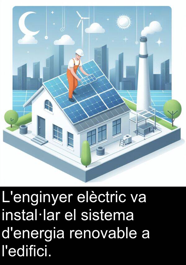 elèctric: L'enginyer elèctric va instal·lar el sistema d'energia renovable a l'edifici.