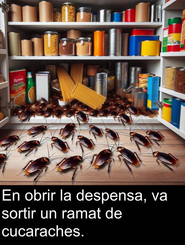 sortir: En obrir la despensa, va sortir un ramat de cucaraches.