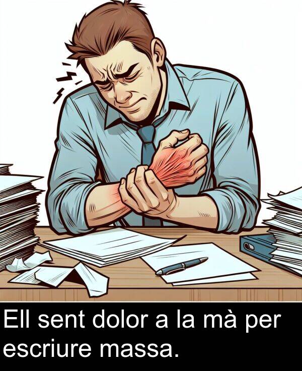 escriure: Ell sent dolor a la mà per escriure massa.