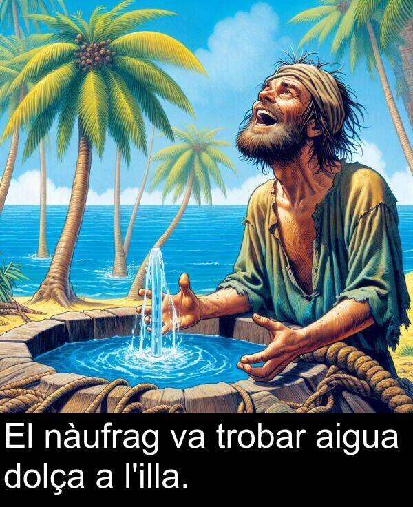 nàufrag: El nàufrag va trobar aigua dolça a l'illa.