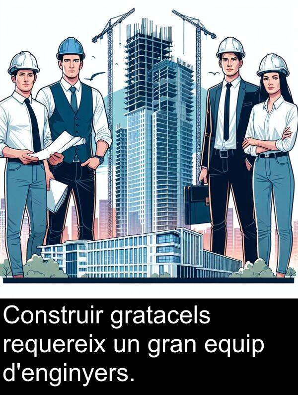 equip: Construir gratacels requereix un gran equip d'enginyers.