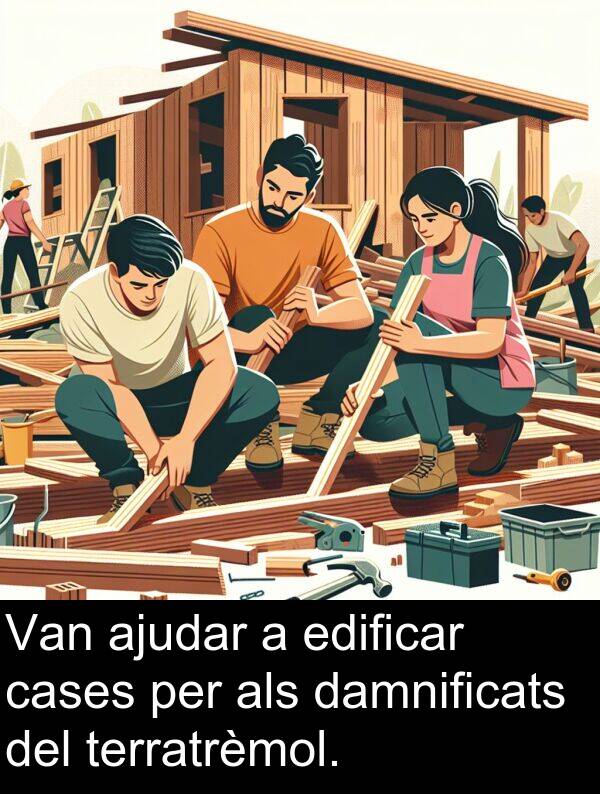 edificar: Van ajudar a edificar cases per als damnificats del terratrèmol.