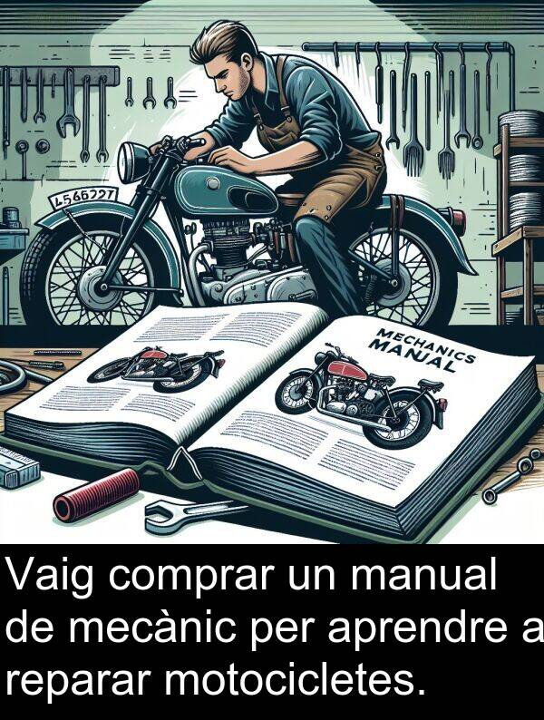 reparar: Vaig comprar un manual de mecànic per aprendre a reparar motocicletes.