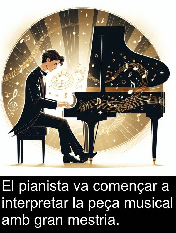 mestria: El pianista va començar a interpretar la peça musical amb gran mestria.