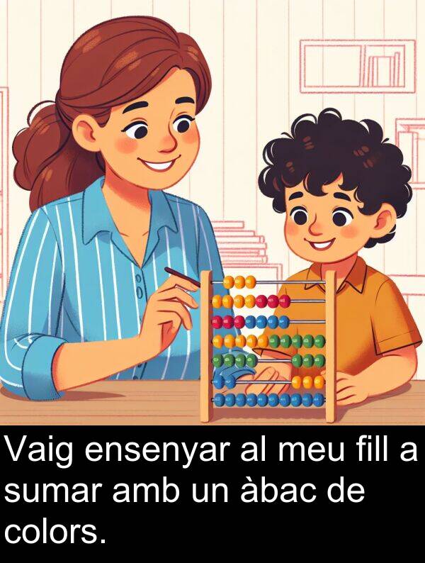 ensenyar: Vaig ensenyar al meu fill a sumar amb un àbac de colors.