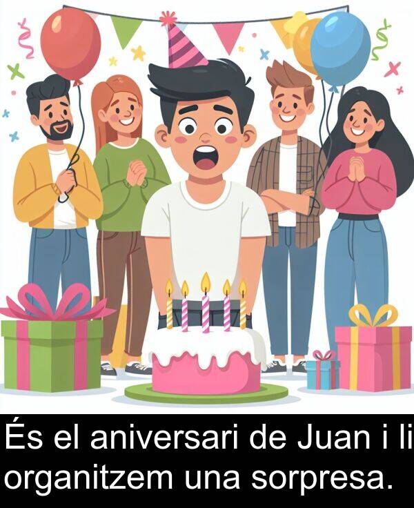 sorpresa: És el aniversari de Juan i li organitzem una sorpresa.