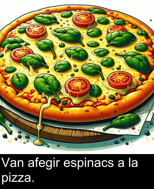 espinacs: Van afegir espinacs a la pizza.