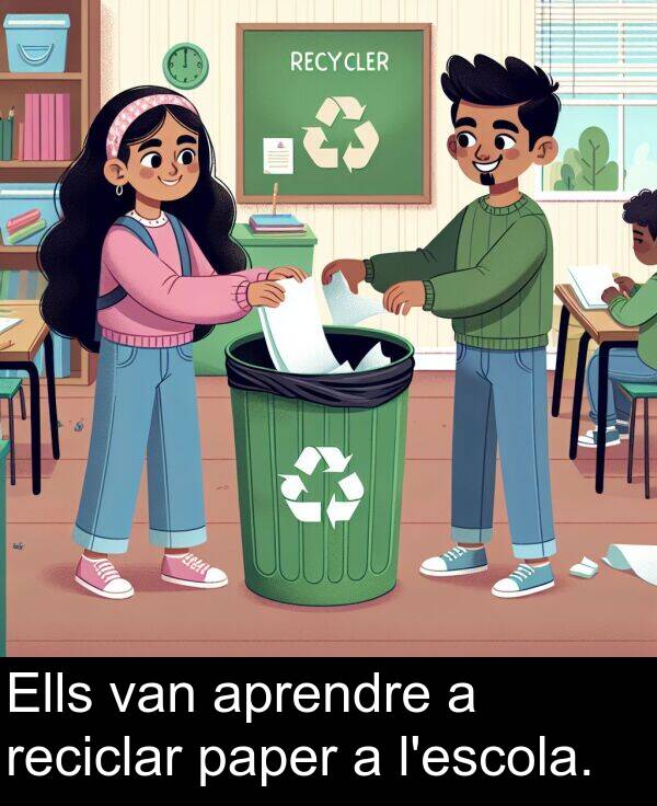 paper: Ells van aprendre a reciclar paper a l'escola.