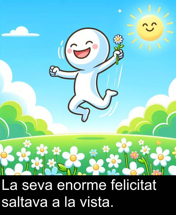felicitat: La seva enorme felicitat saltava a la vista.