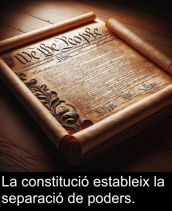 estableix: La constitució estableix la separació de poders.