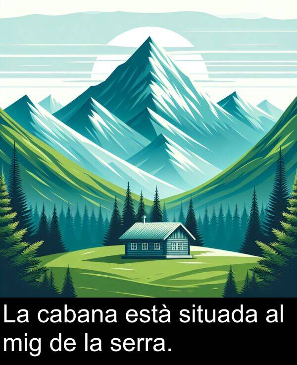 està: La cabana està situada al mig de la serra.