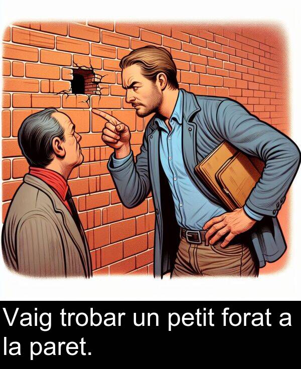 forat: Vaig trobar un petit forat a la paret.