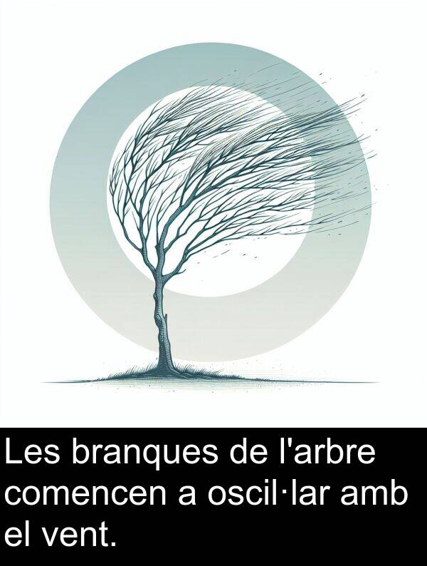 vent: Les branques de l'arbre comencen a oscil·lar amb el vent.