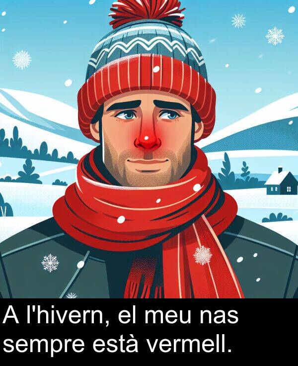 està: A l'hivern, el meu nas sempre està vermell.