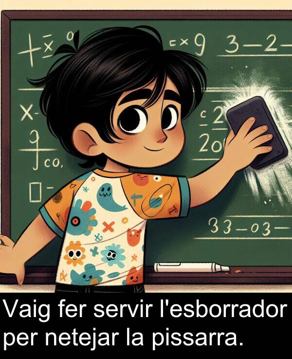netejar: Vaig fer servir l'esborrador per netejar la pissarra.