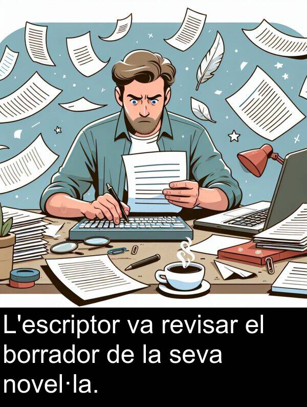 novel·la: L'escriptor va revisar el borrador de la seva novel·la.