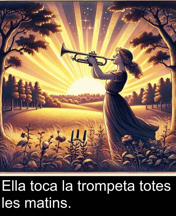 toca: Ella toca la trompeta totes les matins.