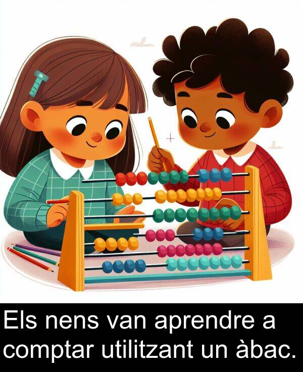 nens: Els nens van aprendre a comptar utilitzant un àbac.