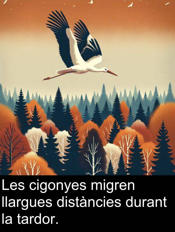 tardor: Les cigonyes migren llargues distàncies durant la tardor.