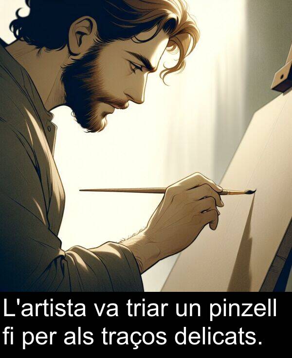 traços: L'artista va triar un pinzell fi per als traços delicats.