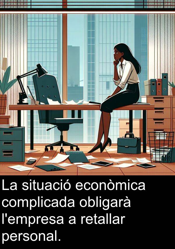 obligarà: La situació econòmica complicada obligarà l'empresa a retallar personal.
