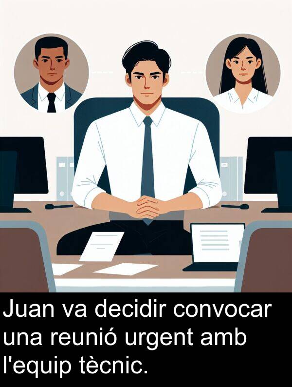 decidir: Juan va decidir convocar una reunió urgent amb l'equip tècnic.