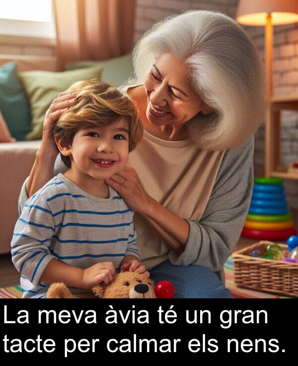 els: La meva àvia té un gran tacte per calmar els nens.