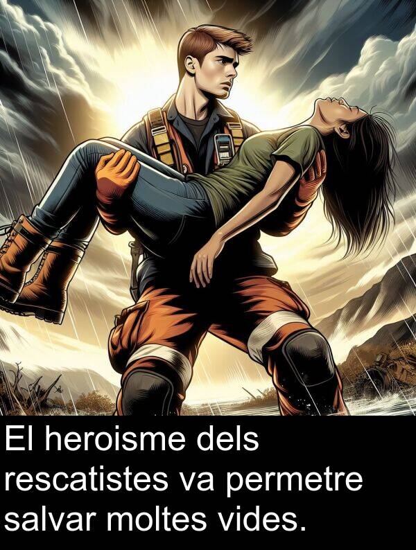 heroisme: El heroisme dels rescatistes va permetre salvar moltes vides.
