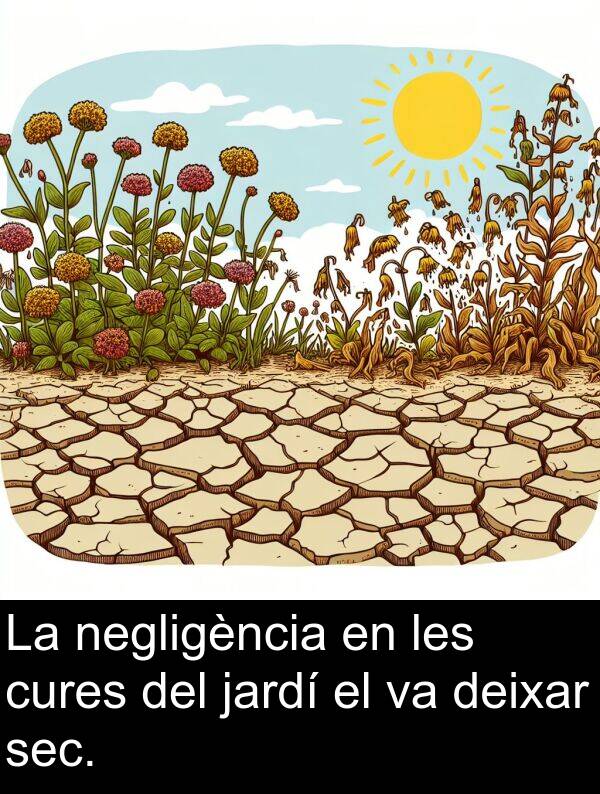 negligència: La negligència en les cures del jardí el va deixar sec.