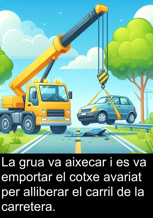 carretera: La grua va aixecar i es va emportar el cotxe avariat per alliberar el carril de la carretera.