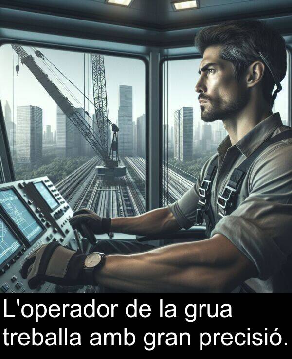 treballa: L'operador de la grua treballa amb gran precisió.