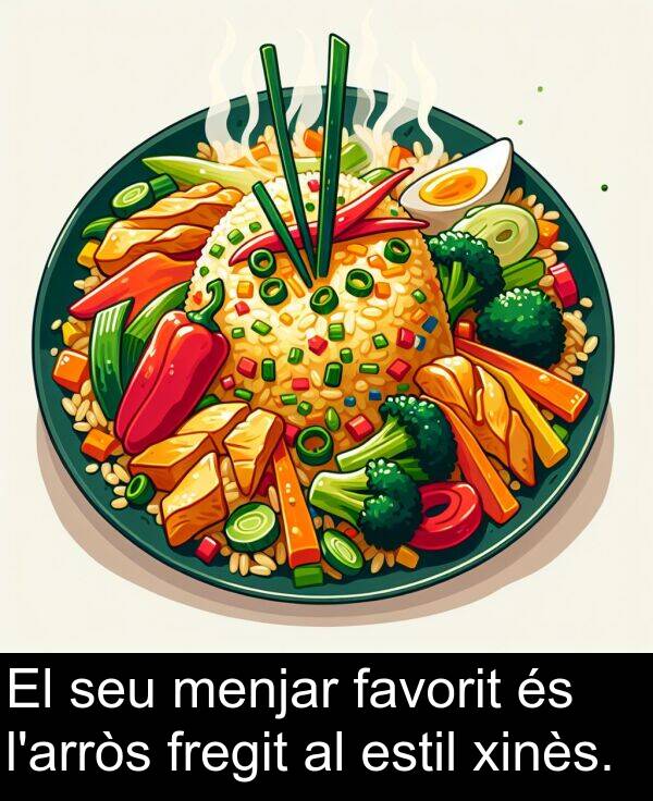 fregit: El seu menjar favorit és l'arròs fregit al estil xinès.