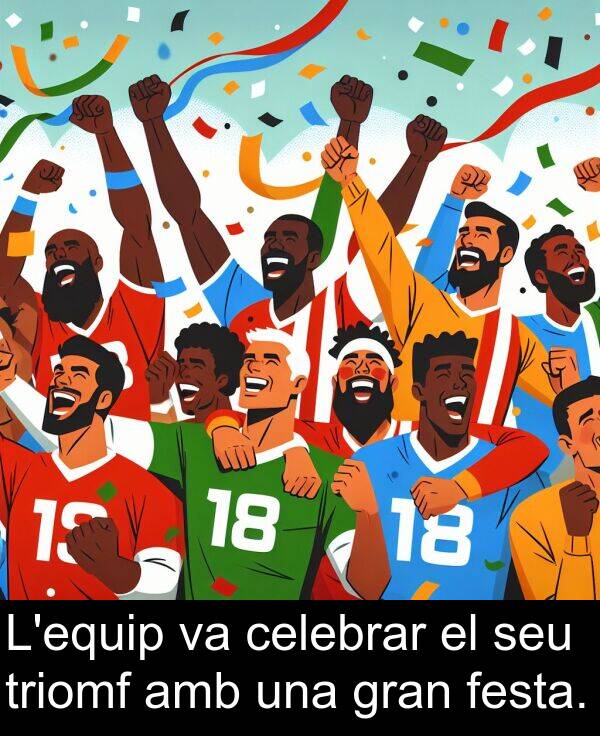 festa: L'equip va celebrar el seu triomf amb una gran festa.