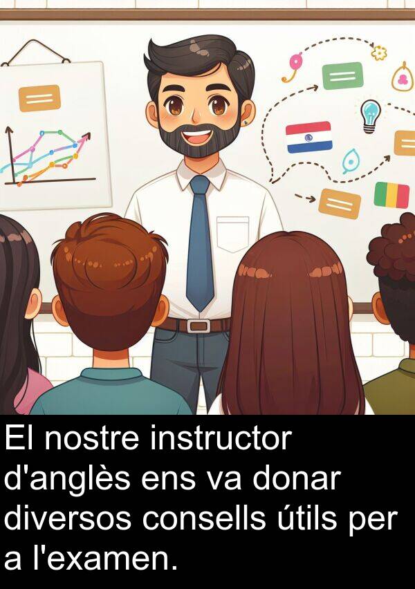 instructor: El nostre instructor d'anglès ens va donar diversos consells útils per a l'examen.