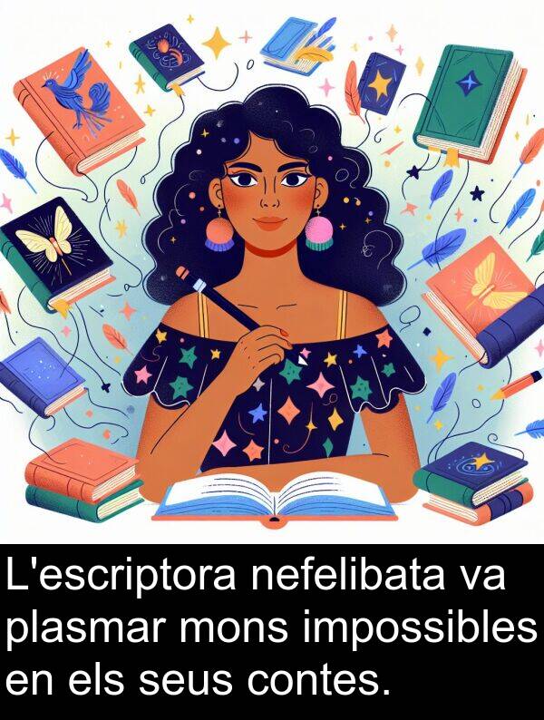 nefelibata: L'escriptora nefelibata va plasmar mons impossibles en els seus contes.