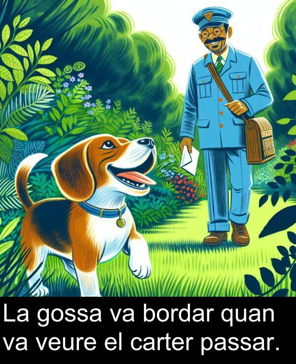 carter: La gossa va bordar quan va veure el carter passar.